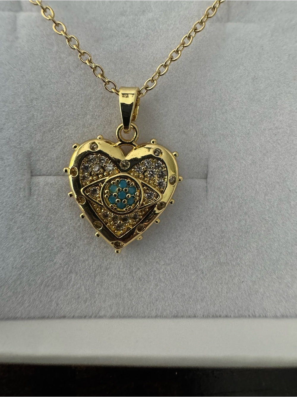 Gold Heart Evil Eye Pendant Necklace with Turquoise Accent